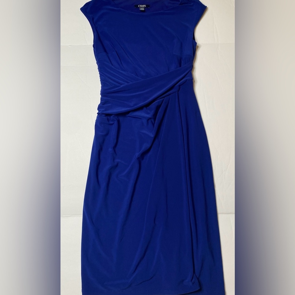 Chaps Dress Women’s XS Blue Sleeveless Ruched Draped Sheath Knee Length